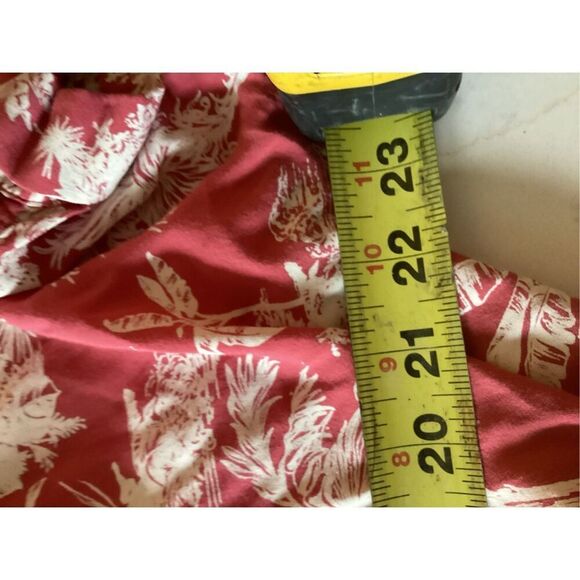 American Eagle Toile Hawaiian Crop Top Sz M Button Down Red Taupe - Picture 6 of 7